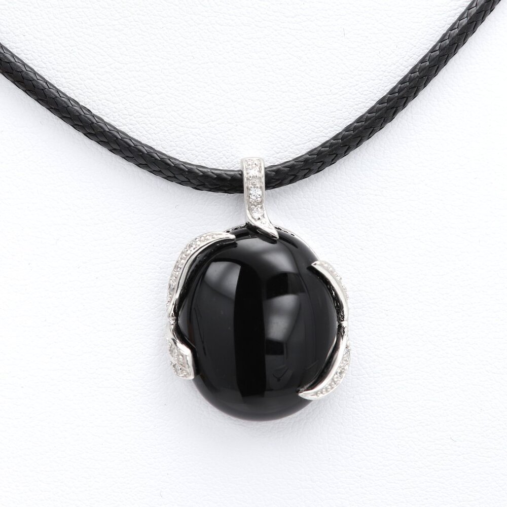 Black Natural Onyx Pendant Sterling Silver 925